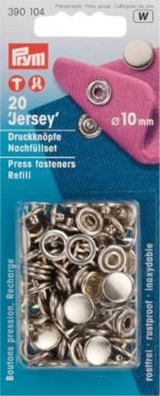 Jersey-trykknapper, 10 mm, sølv kappe - refill