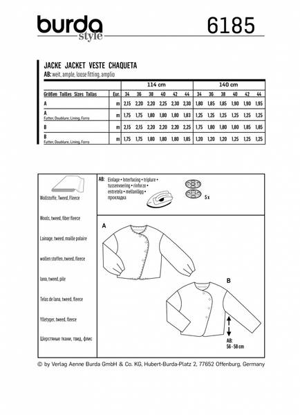 Bilde av 6185 - Burda - kort jakke m buet front