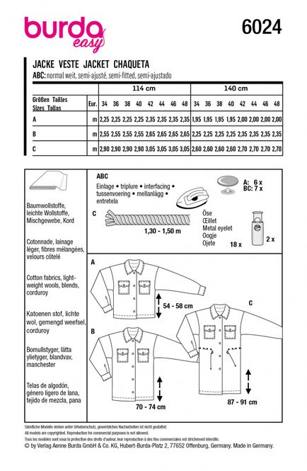 Hovedbilde 6024 - Burda - jakke i 3 lengder