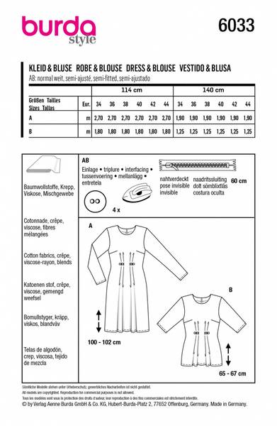 Bilde av 6033 - Burda - kjole & bluse m innsnitt