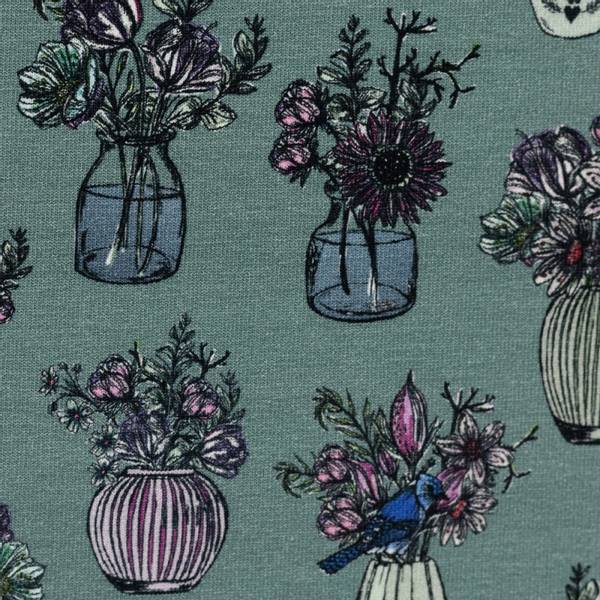 Bilde av French Terry - 6 cm vaser med blomster på dusgrønn