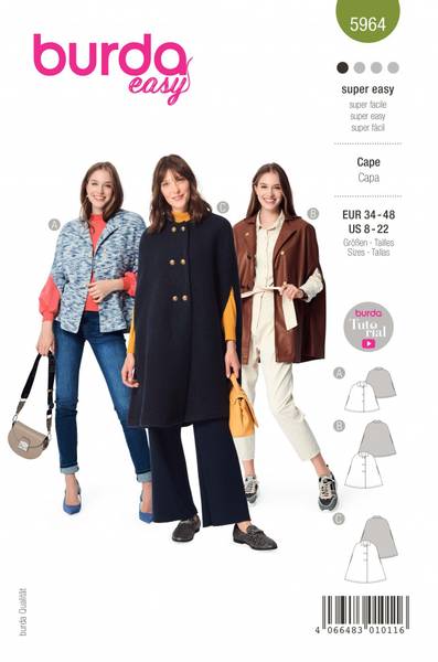Bilde av 5964 - Burda - cape m/ knapper