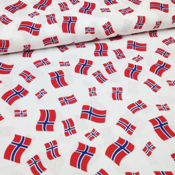 Bilde av Bomull, hvit m 2,5-5 cm norsk flagg