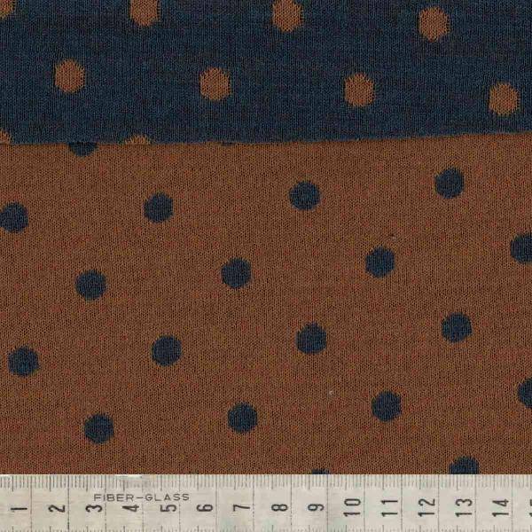 Bilde av Ull-jacquard jersey, 8 mm prikker - jeansblå-brent oransje