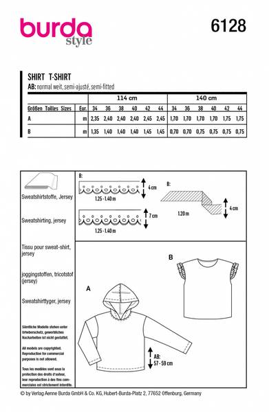 Bilde av 6128 - Burda - Hettegenser og topp