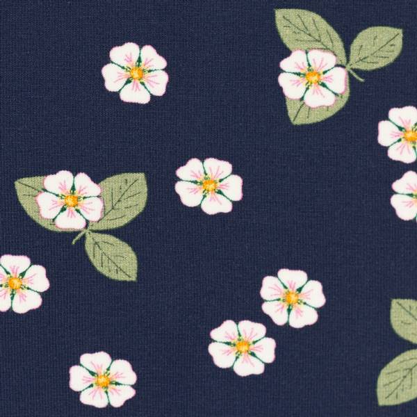 Bilde av Bomullsjersey - 15 mm rosa blomster på marine