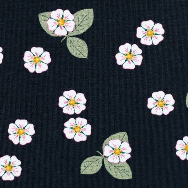 Bilde av Bomullsjersey - 15 mm rosa blomster på sort