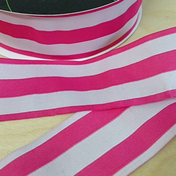 Bilde av Vevd bånd, 2sidig, 35 mm, striper - sterk rosa-hvit