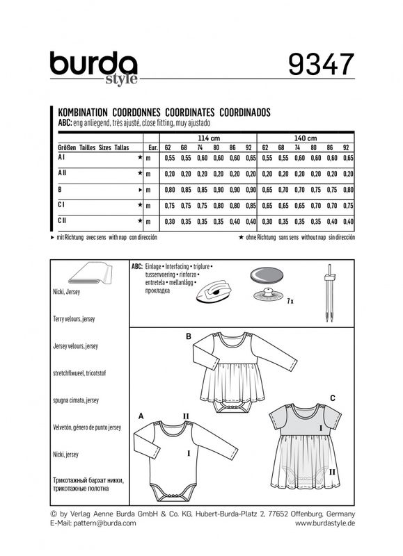 9347 - Burda - baby kombinasjon - body
