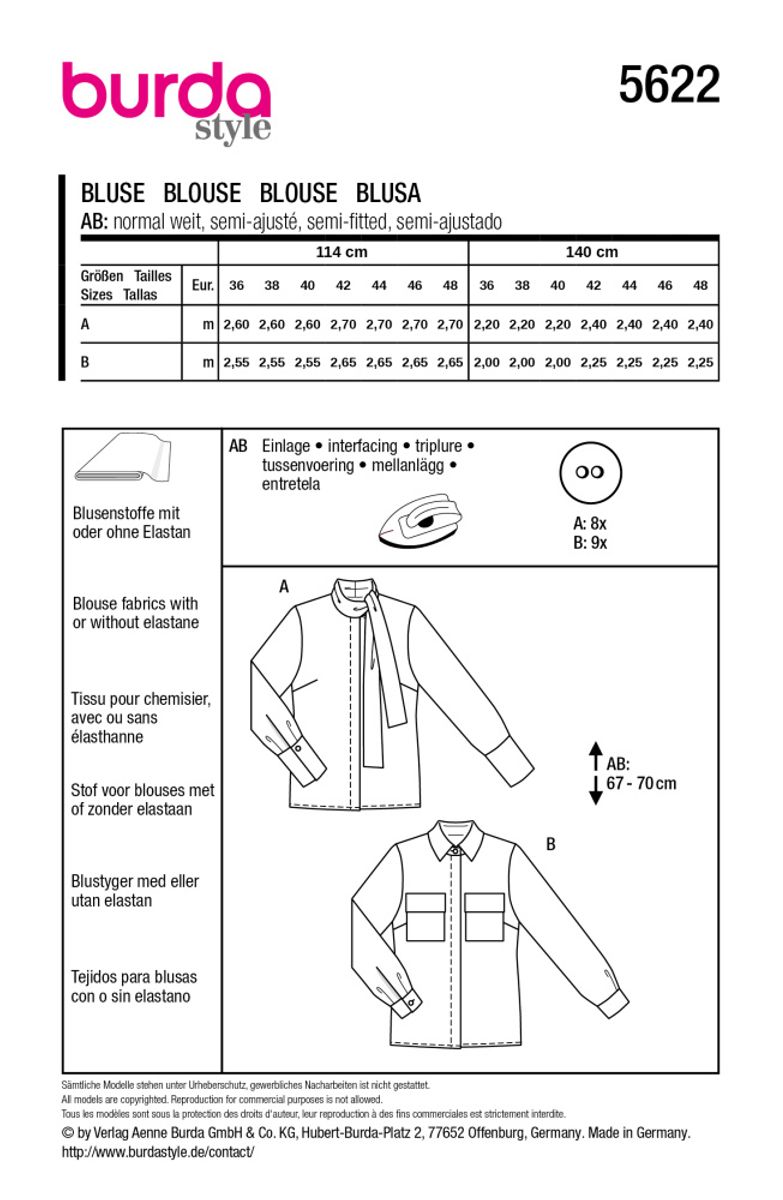 5622 - Burda - skjorte/bluse