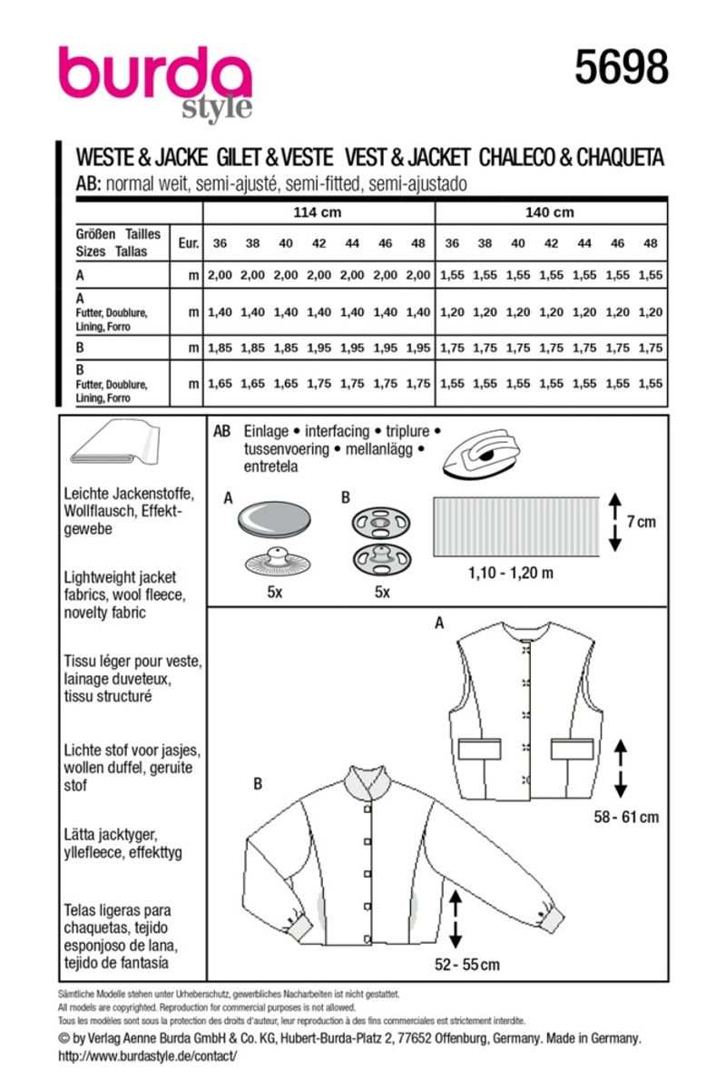 5698 - Burda - jakke & vest