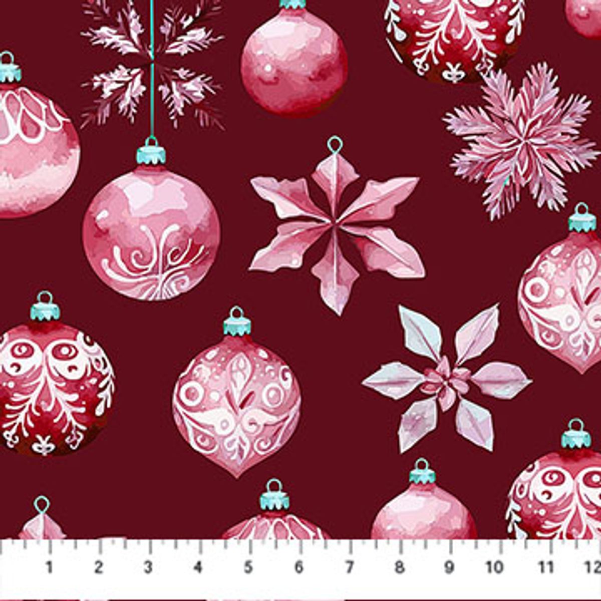 Bomullsjersey - julekuler på burgunder