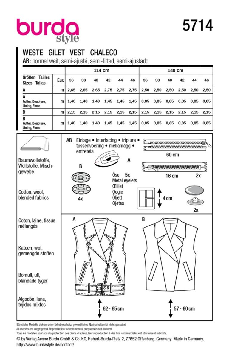 5714 - Burda - vest m/reverskrage