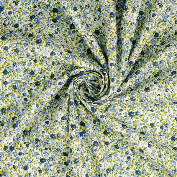 Bilde av Poplin - 6 mm blå småblomstret på hvit