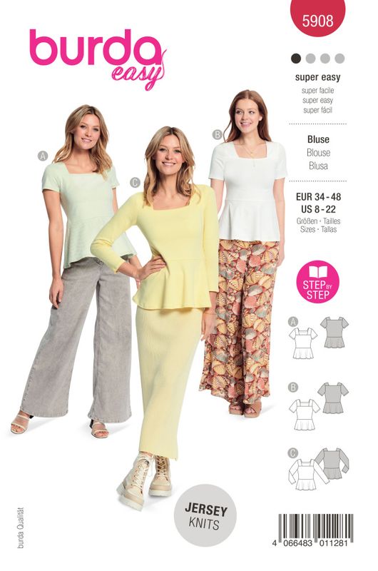 5908 - Burda - Bluse m/ volang