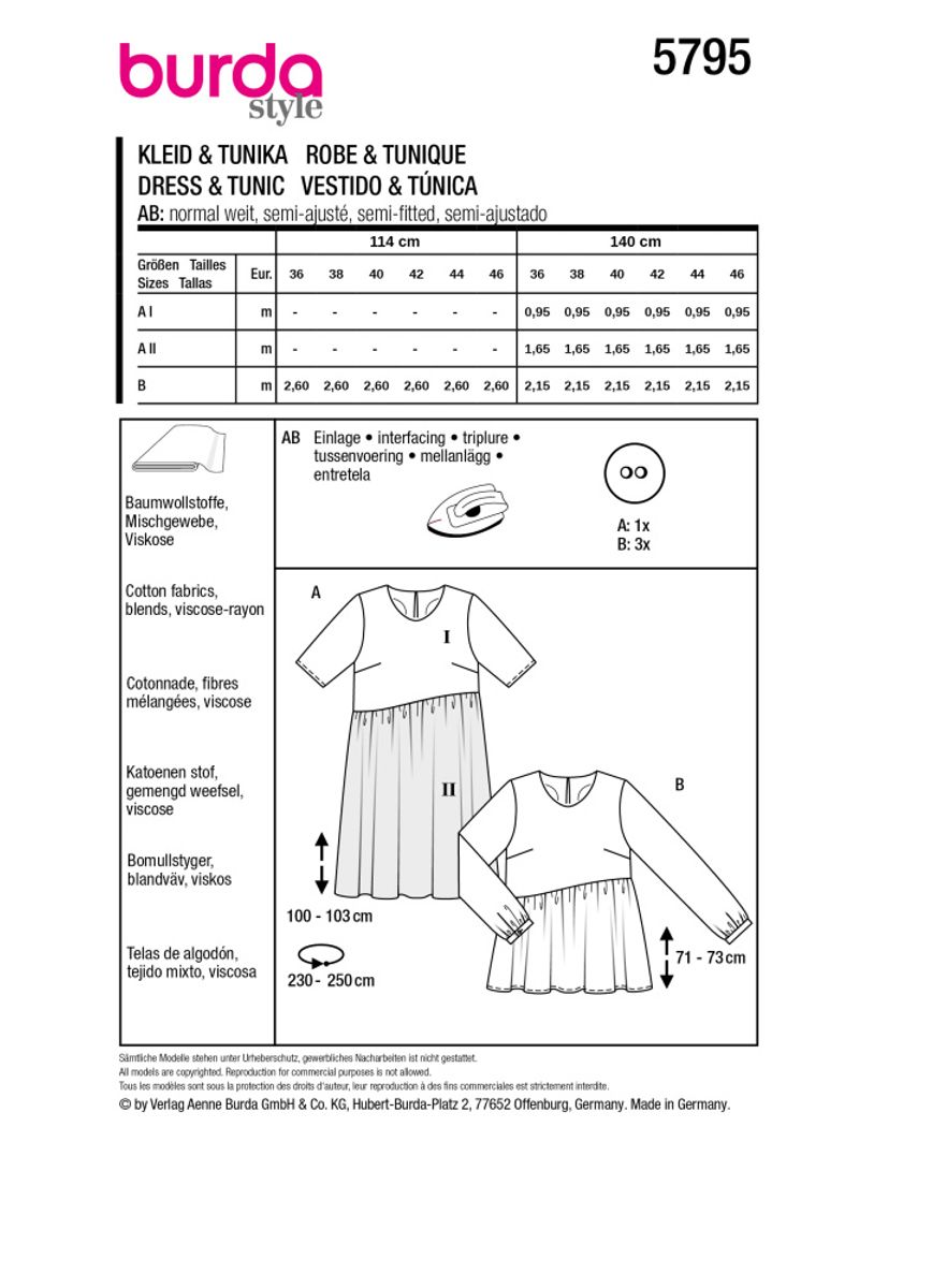 5795 - Burda - kjole & bluse m/ rynkekappe