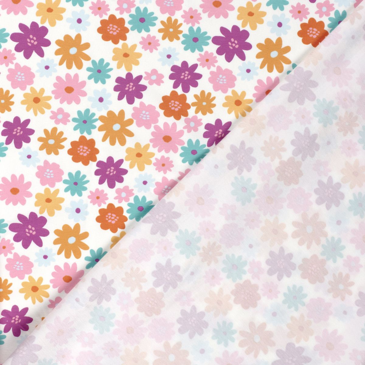 Bomullsjersey - flerfargete blomster på offwhite