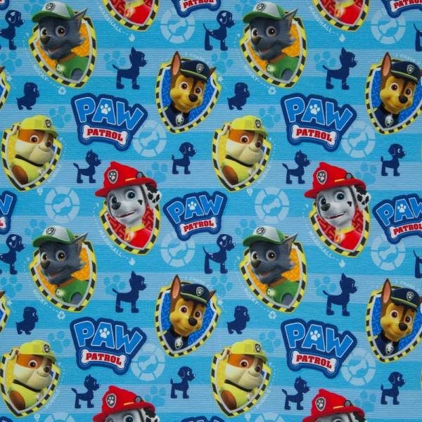 Bilde av Bomullsjersey - 7 cm Paw Patrol på turkis stripete