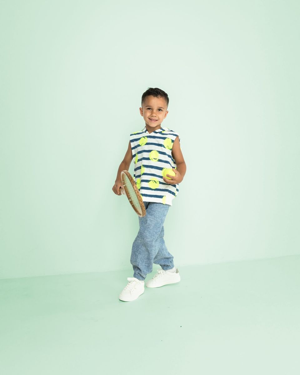 Lin-bomull - melert blå