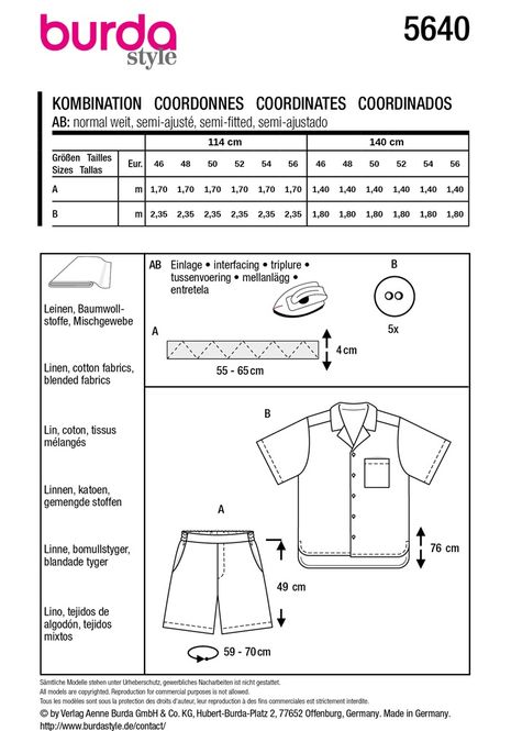Hovedbilde 5640 - Burda - shorts & skjorte