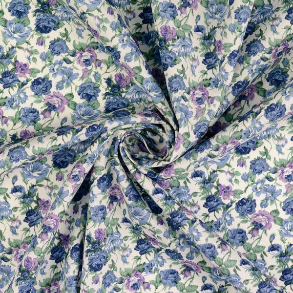 Bilde av Poplin - 1-2,5 cm blå-lilla blomster på hvit